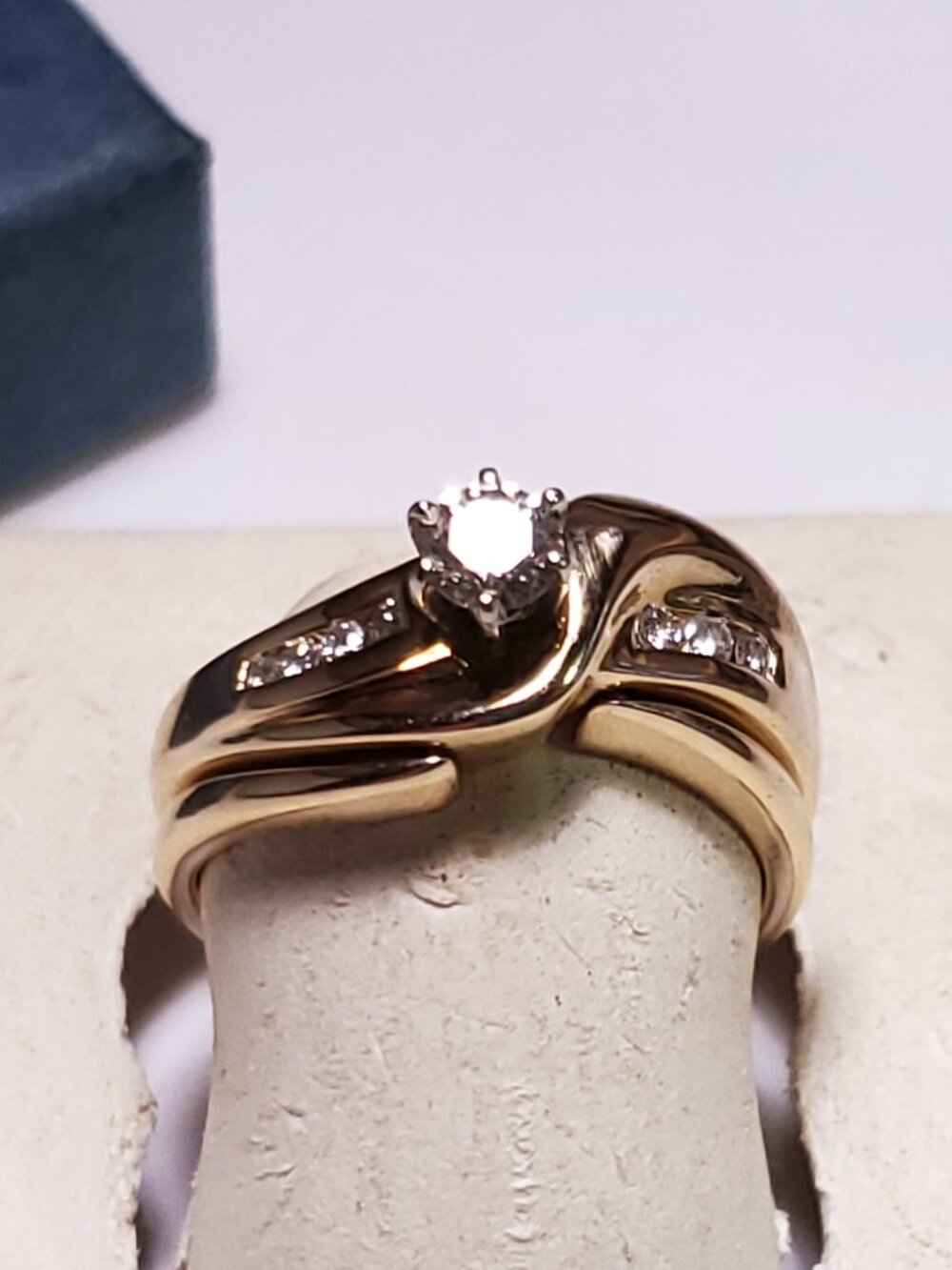 Estate .50ctw Diamond Solitaire & Accents 14KT YG interLocking Bridal Set #25220